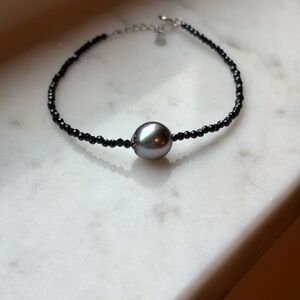 Black Tahitian Pearl 9.7mm With Black Crystals